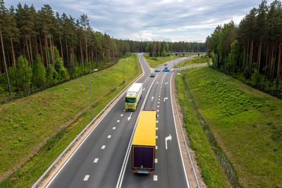 Highway a1 via baltica between vilnius, riga and tallinn, road section next to saulkrasti, latvia