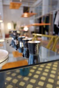 Tea cups on table at home