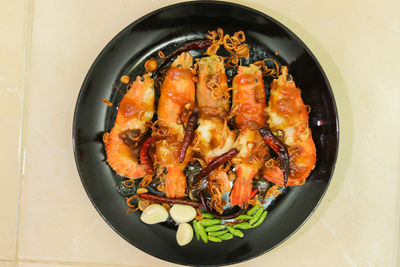 High angle view of food in bowl on table