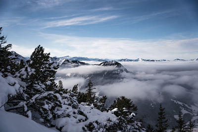 Snow covered mountains against sky