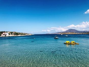 Scenic view of sea against blue sky