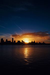 Silhouette of city at sunset