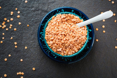 High angle view of breakfast on table