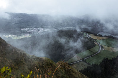 Early foggy morning sunrise from the mountains of azores