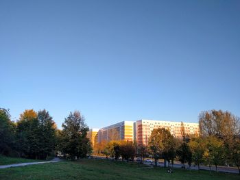 Park against clear blue sky