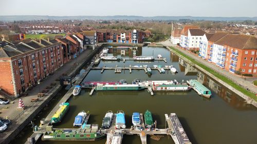 High angle view of buildings in city