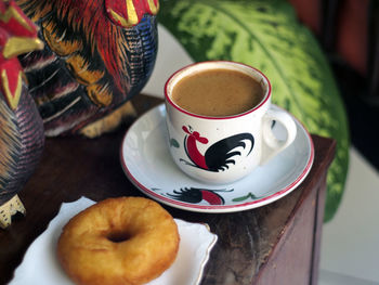 High angle view of coffee on table