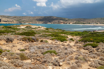 Scenic view from peninsula prasonisi on rhodes island