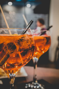 Close-up of wine glass on table