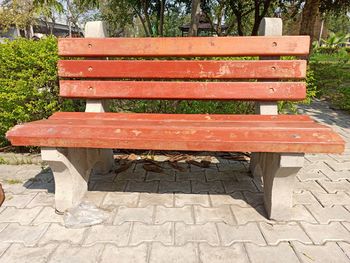 High angle view of bench in park