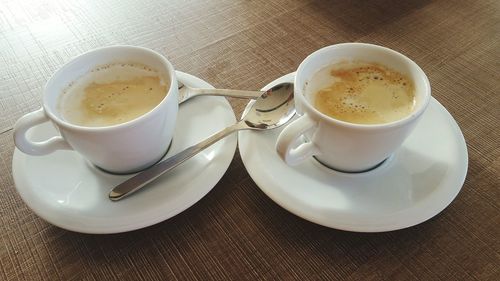 High angle view of coffee on table