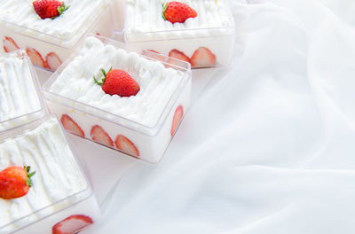 High angle view of strawberry cake