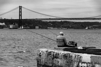 Man fishing on shore