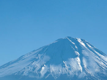 Scenic view of snowcapped mountains against clear blue sky