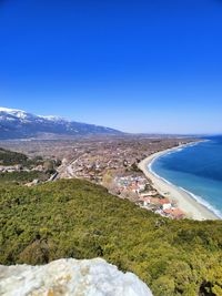 High view of platamonas from on top of platamona castle at greece.