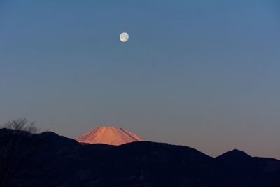 Mount fuji against sky at dusk