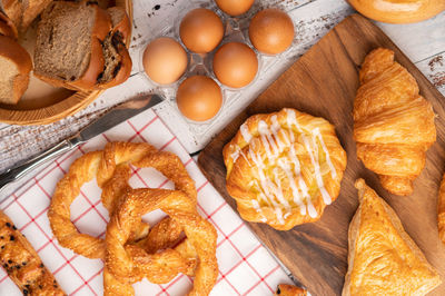 High angle view of breakfast on table