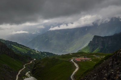 Scenic view of mountains against sky manali