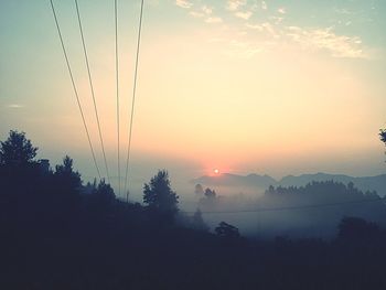 Silhouette trees on landscape against sky during sunset