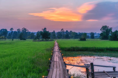 Scenic view of field against sky during sunset
