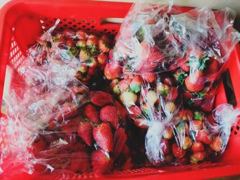 High angle view of fruits in container