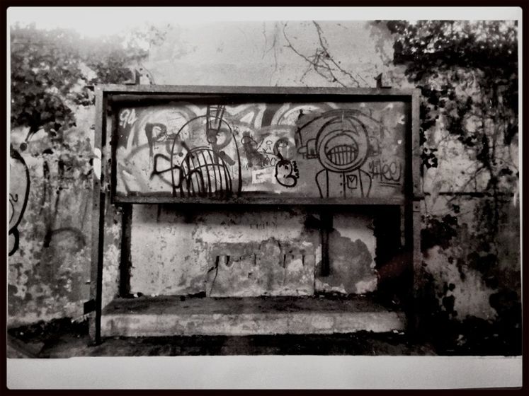 transfer print, built structure, architecture, auto post production filter, building exterior, wall - building feature, old, abandoned, graffiti, window, weathered, house, door, wall, obsolete, day, run-down, damaged, closed, deterioration