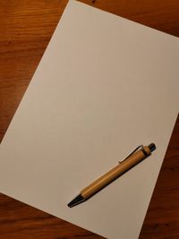 High angle view of pen on table