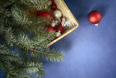 High angle view of christmas decorations on table