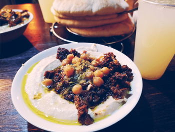 Close-up of breakfast served on table