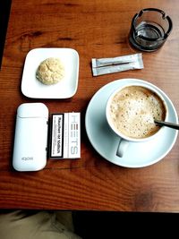 High angle view of breakfast served on table