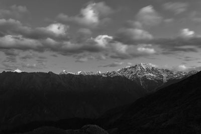 Scenic view of snowcapped mountains against sky