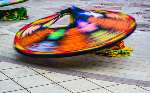 Blurred motion of multi colored on street