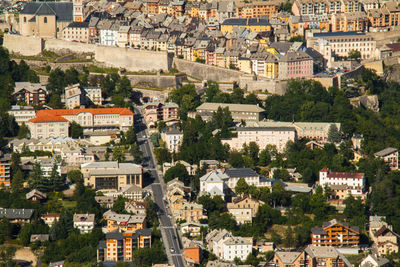 High angle view of buildings in town