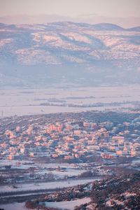 High angle view of cityscape against sky