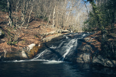 Scenic view of waterfall against sky