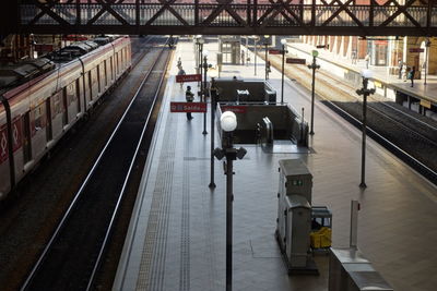 High angle view of train at railroad station