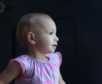 Close-up of cute baby at home