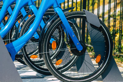 Close-up of bicycle parked on street