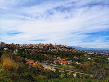 High angle view of townscape against sky