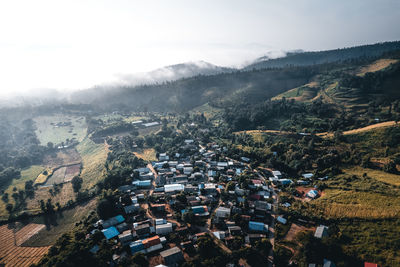 High angle view of townscape against sky