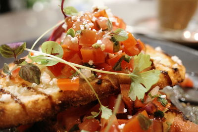 Close-up of chopped fruit salad in plate