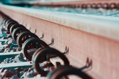 Close-up of bicycle on railing