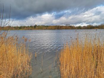 Scenic view of lake against sky