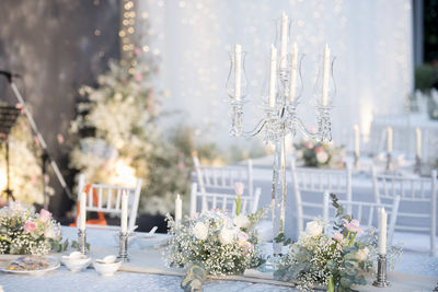 White roses on table during wedding ceremony