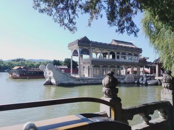 View of bridge over river against sky