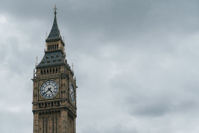 Low angle view of clock tower against sky in city