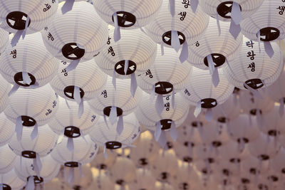 Full frame shot of white lanterns hanging