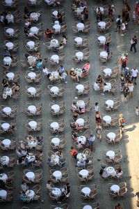 High angle view of people in row