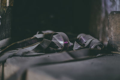 Close-up of film roll on the abandoned theatre 