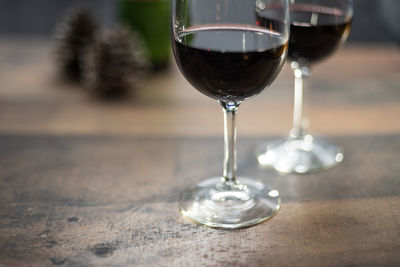 Close-up of wine in glass on table